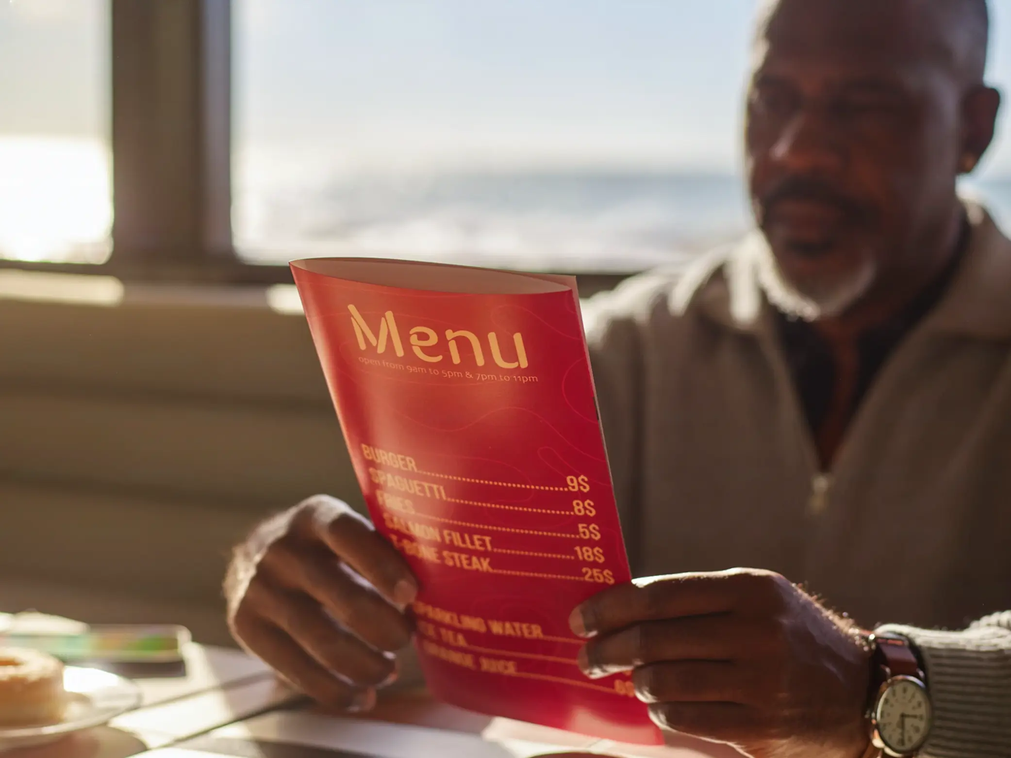 Restaurant menu printed on high-quality paper with custom branding.